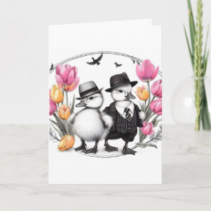 Vintage Gangster Ducklings Helgkort