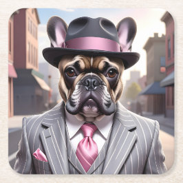 Vintage Gangster Fransk Bulldog Underlägg Papper Kvadrat