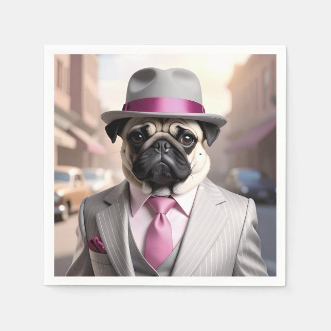 Vintage Gangster Pug Pappersservett (Framsidan)
