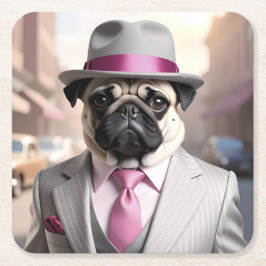 Vintage Gangster Pug Underlägg Papper Kvadrat