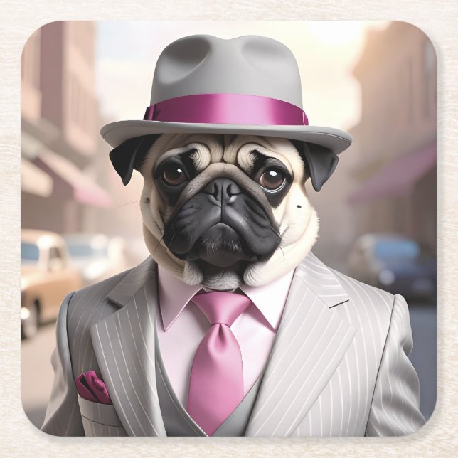 Vintage Gangster Pug Underlägg Papper Kvadrat (Framsidan)