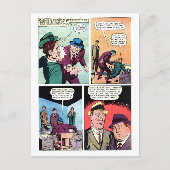 Vintage Gangster Tecknad Mobster Chef Beats Up Hen Vykort (Framsida)