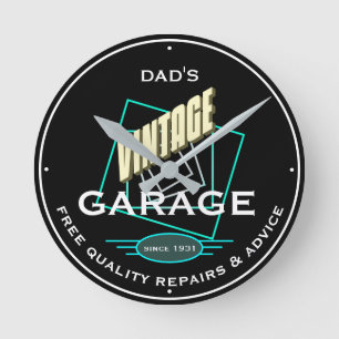 Vintage Garage Retro Titta på ett Namn- Slogan- da Rund Klocka