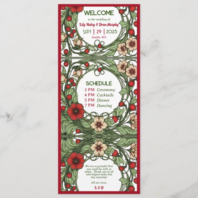 Vintage Garden Art nouveau Bröllop Program (Framsida)