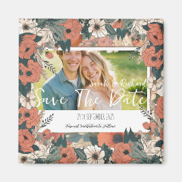 Vintage Garden Blommig Rädda Datum med Foto Magnet