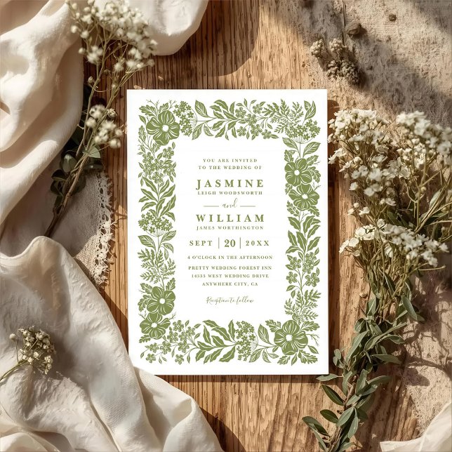 Vintage Garden Blommig Rustik QR-kod Bröllop Inbjudningar (Skapare uppladdad)