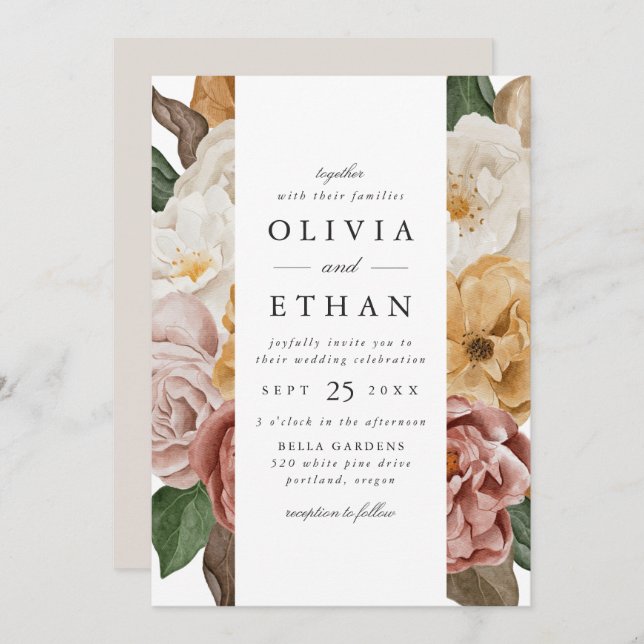 Vintage Garden Blommigt Gräns Bröllop Inbjudningar (Fram/baksida)