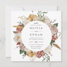 Vintage Garden Blommigt Ram Square Bröllop Inbjudningar