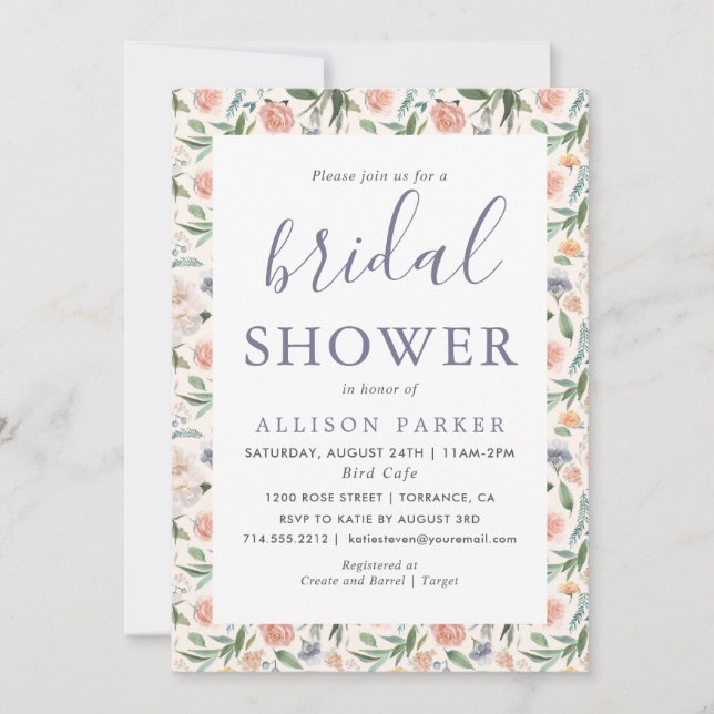 Vintage Garden Blommönster Lila Möhippa Inbjudningar (Framsida)