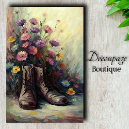 Vintage Garden Boot & Wildblommor Decoupage