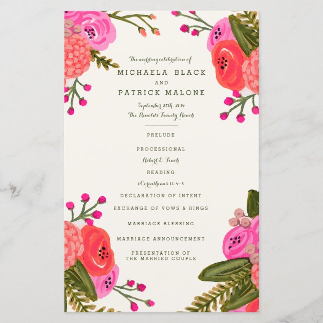 Vintage Garden bröllopsprogram (Framsida)