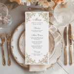 Vintage Garden | Colorful Luxe Bröllop Meny<br><div class="desc">De här fantastiska och vackra menykorten i bröllop eller rehearsal-middagarna har ett antikt stil, som illustrerar gräns med färgstarka blommor och löv i små persikofärgade nyanser, rosa, lila, grönt och neutralter på vit bakgrund. En vismisk blick som också påminner om stil i Art nouveau eller om en beredskapselegans. Elegantens kalligrafi...</div>