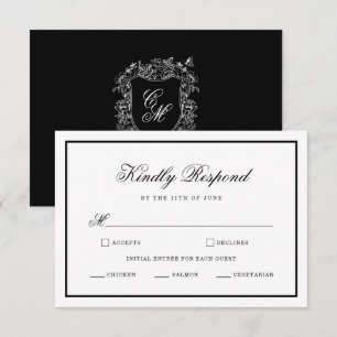 Vintage Garden Crest Svart Vit RSVP-kort Tilläggskort