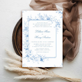 Vintage Garden Enchanted Blue Toile Formal Bröllop Inbjudningar