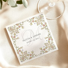 Vintage Garden | Färgglatt Lyxigt Bröllopsmonogram Pappersservett