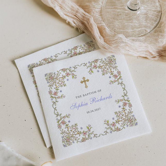 Vintage Garden | Färglös Elegant Baptism Pappersservett (Skapare uppladdad)