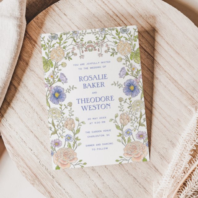 Vintage Garden Floral Frame Wedding Inbjudningar (Skapare uppladdad)