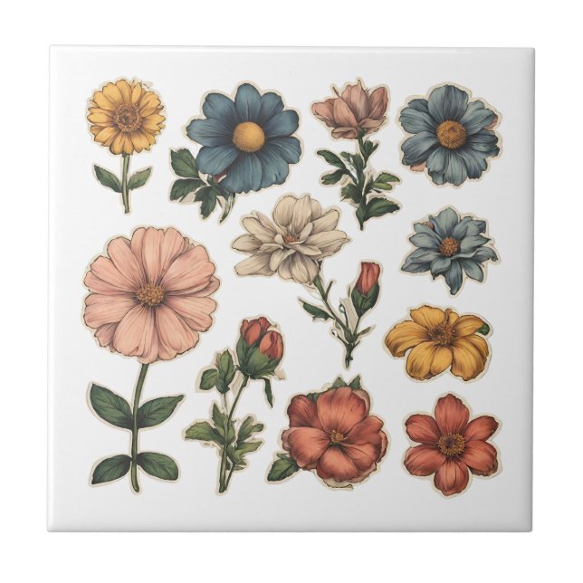 Vintage Garden Flowers Kakelplatta (Framsidan)