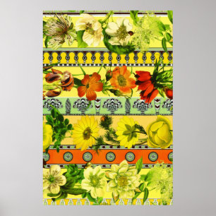 Vintage Garden Gult Blommigt Botaniskt Poster