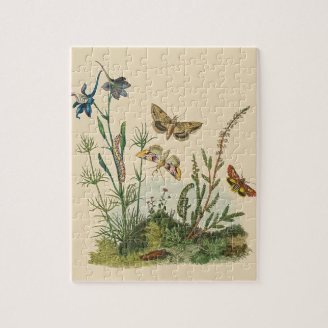 Vintage Garden Insekter, Butterflies, Caterpelare Pussel (Vertikal)