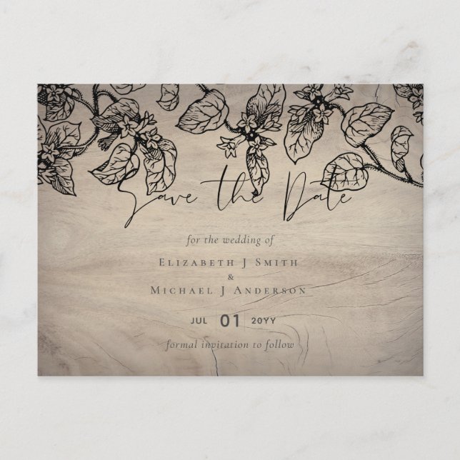 Vintage Garden Lövs Classic Budget Bröllop Vykort (Framsida)