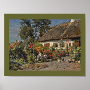 Vintage Garden med blommor och kycklingar Poster
