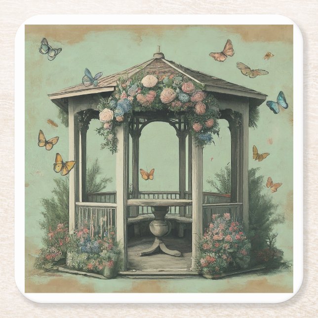 Vintage Garden Party Butterflies Underlägg Papper Kvadrat (Framsidan)