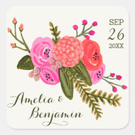 Vintage Garden Wedding Stickers Fyrkantigt Klistermärke