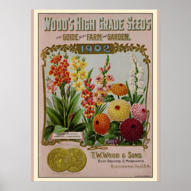 Vintage Gardening Flower Seeds Catalog Poster (Framsidan)