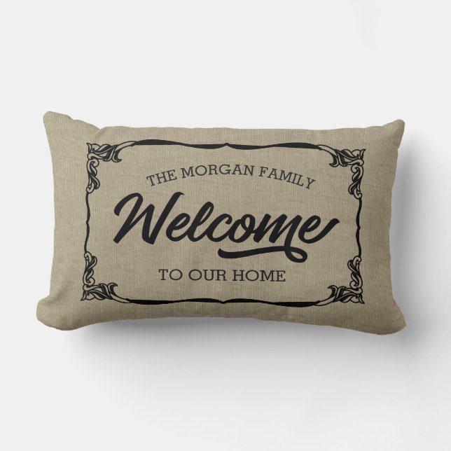 vintage gårdshus familjevälkomstmonogram lumbarkudde (Framsida)