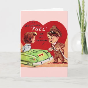 Vintage Gas Station Attendant Valentine Day Card Helgkort