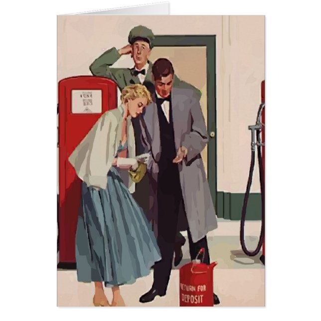 Vintage Gas Station Hälsningskort (Framsidan)