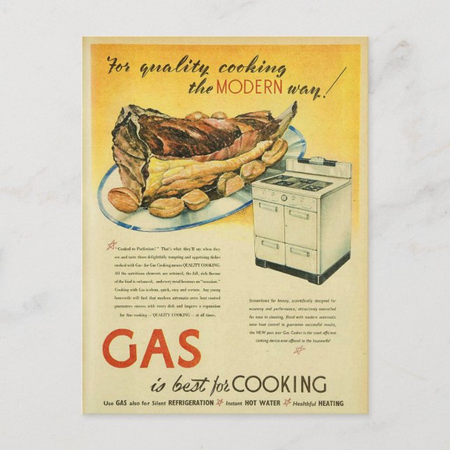 Vintage Gas Stove Cooking Advertisement Vykort (Framsida)