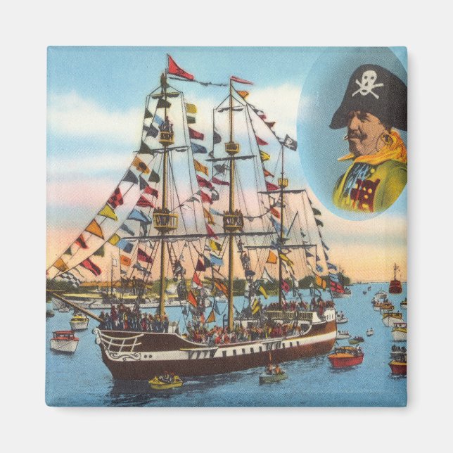 Vintage Gasparilla Pirat Frakt Tampa Magnet (Framsidan)