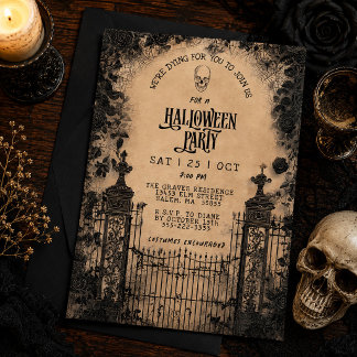 Vintage Gate & Black Roses Kuslig Halloweenfest Inbjudningar