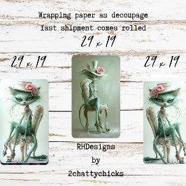 Vintage Gatsby Cats Sage Green Decoupage