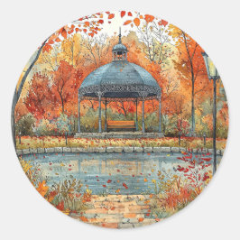 Vintage Gazebo Autumn Illustration Runt Klistermärke