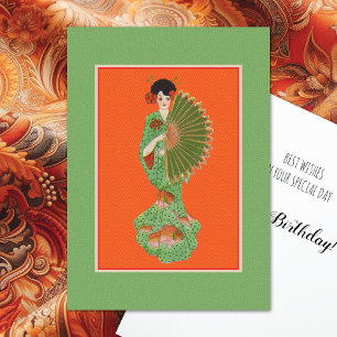 Vintage Geisha i Kimono-födelsedagen Kort