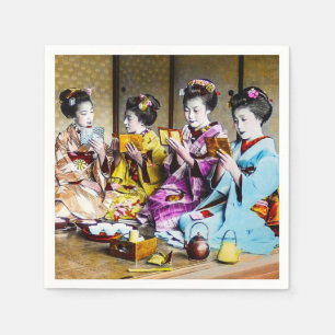 Vintage Geisha kontrollerar deras makeup i Tea Jap Pappersservett