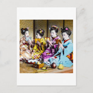 Vintage Geisha kontrollerar deras makeup i Tea Jap Vykort