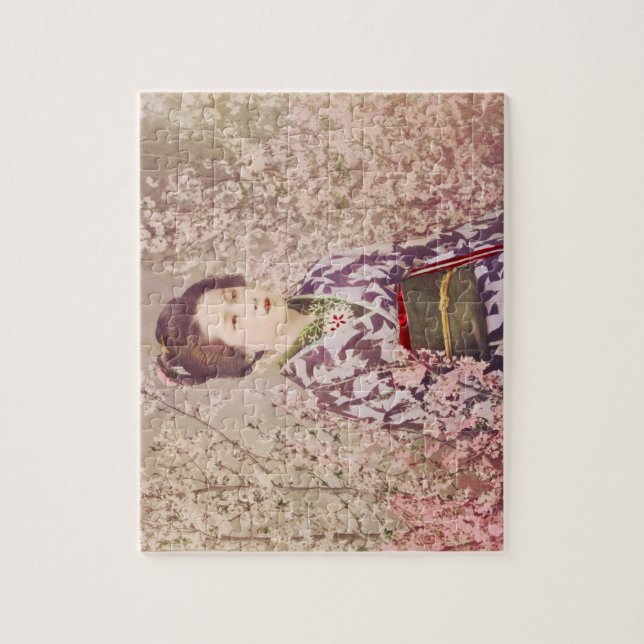Vintage Geisha och Cherry Blommar Pussel (Vertikal)