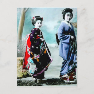 Vintage Geisha och hennes Maiko 芸 者 舞 妓 gamla Japa Vykort