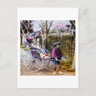 Vintage Geisha Traveling in Rickshaw Old Japan Vykort