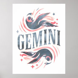Vintage Gemini Zodiac Sign Whimsical Illustration Poster