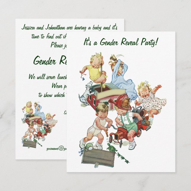 Vintage Gender Visa inbjudan till babyvisningsprog (Fram/baksida)