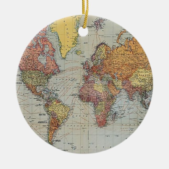 Vintage General Karta i världen Julgransprydnad Keramik (Framsidan)