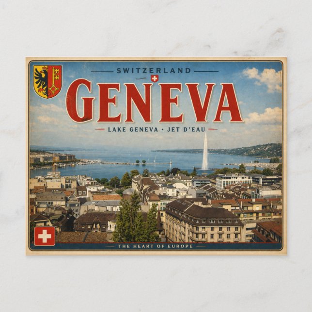 Vintage Genève - Schweiz - Genèvesjön Vykort (Framsida)