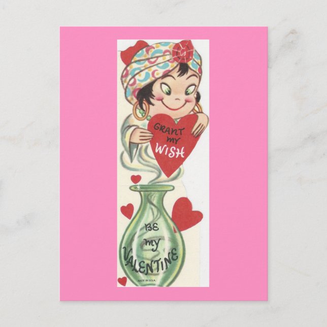 Vintage Genie Valentine Helg Vykort (Framsida)
