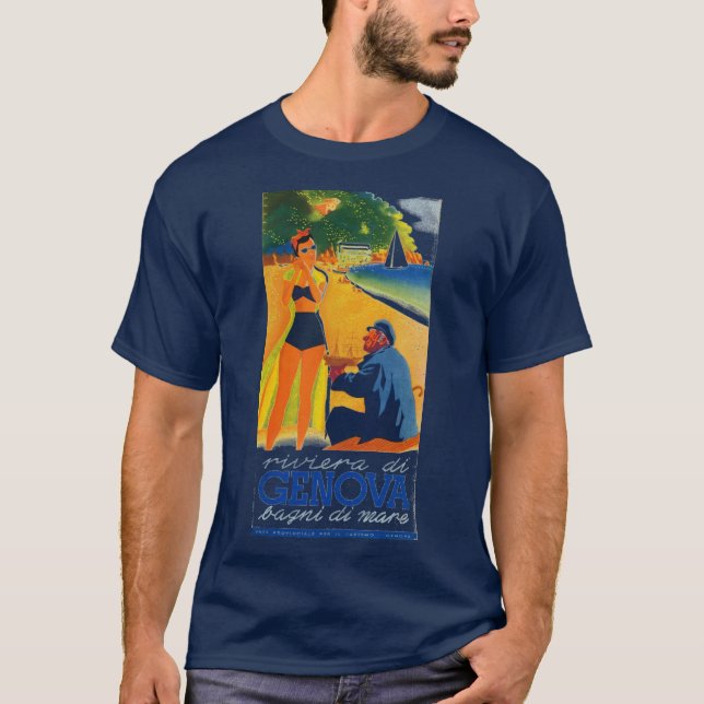 Vintage Genova Italien Turism T Shirt (Framsida)