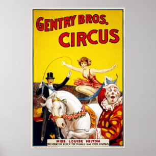 Vintage Gentry Bros. Horse och Clown Circus Poster